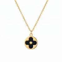 9ct Yellow Gold Black Onyx Flower Necklace