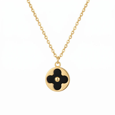 9ct Yellow Gold Black Onyx Flower Necklace