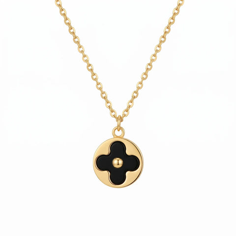 9ct Yellow Gold Black Onyx Flower Necklace