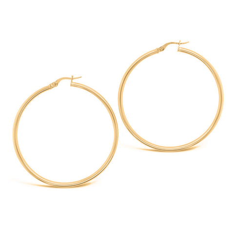 9ct Yellow Gold Plain Italian Hoop Earrings - alternate view