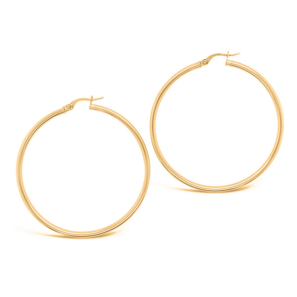 9ct Yellow Gold Plain Italian Hoop Earrings - alternate view