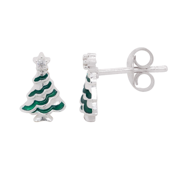 Sterling Silver Enamel Christmas Tree Studs - alternate view