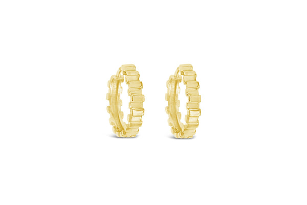 9ct Yellow Gold Rectangle Detailed Huggies - alternate view