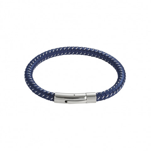 Men's Blue Leather & Stainless Steel Braided Bracelet - alternate view