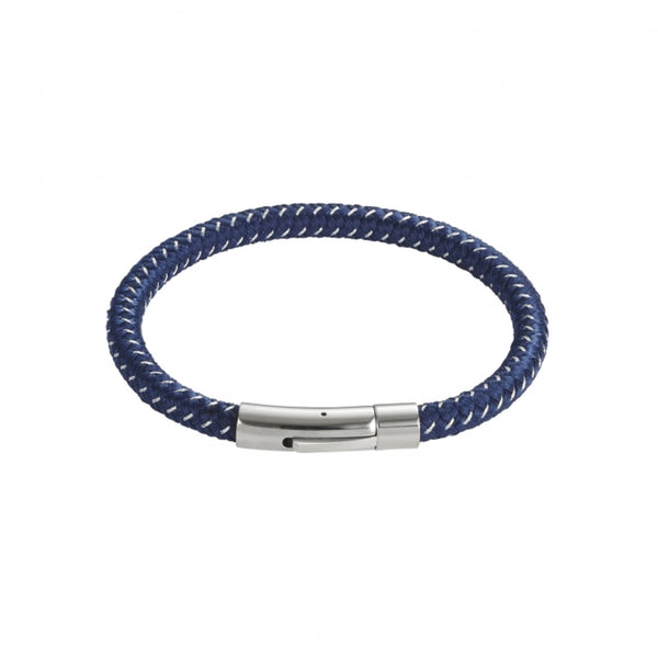 Men's Blue Leather & Stainless Steel Braided Bracelet - alternate view
