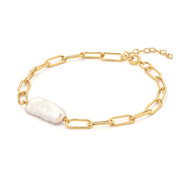 Anna Yellow Gold Plated Paperclip & Baroque Freshwater Pearl Bracelet - alternate view