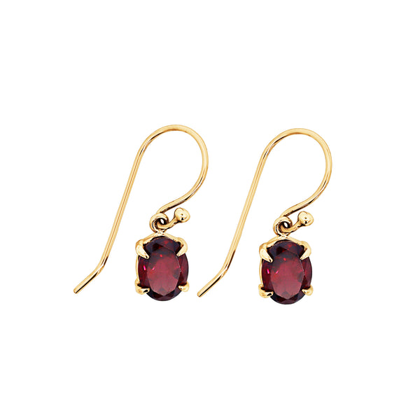 9ct Yellow Gold Rhodolite Garnet Drop Earrings - alternate view