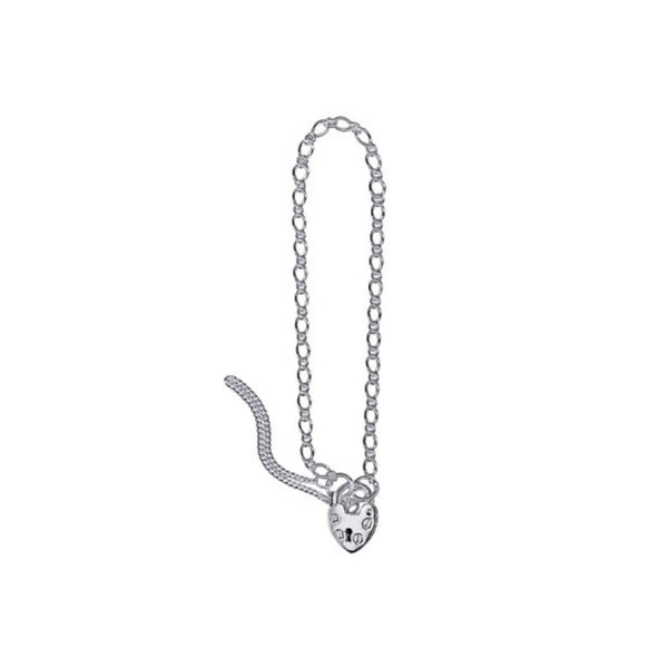 Sterling Silver Oval Figaro Heart Padlock Bracelet - alternate view