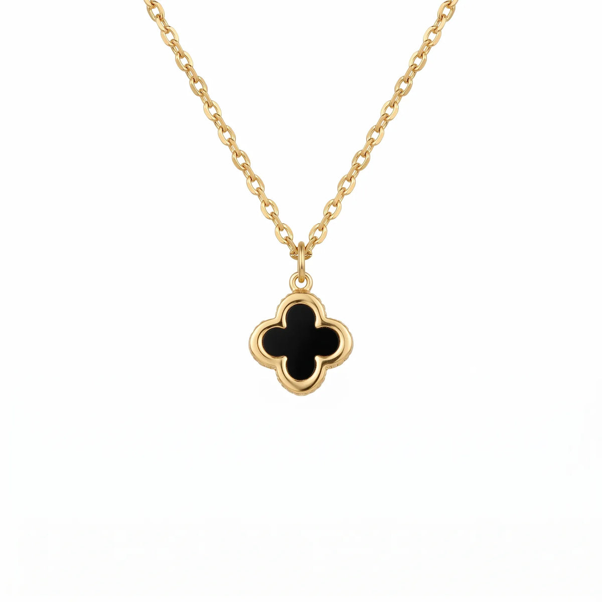 9ct Yellow Gold Black Onyx Clover Necklace