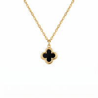 9ct Yellow Gold Black Onyx Clover Necklace