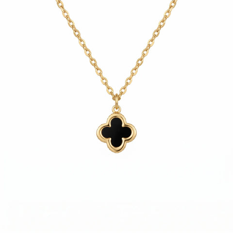9ct Yellow Gold Black Onyx Clover Necklace