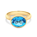 9ct Yellow Gold Oval Blue Topaz Bezel Set Ring