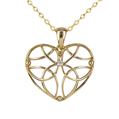 9ct Yellow Gold Diamond Set Filigree Heart Pendant - alternate view