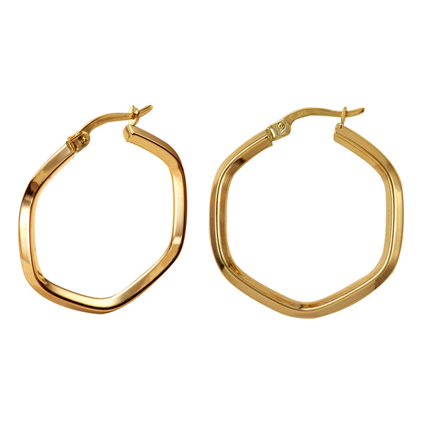 9ct Yellow Gold Hexagon Hoop Earrings - alternate view