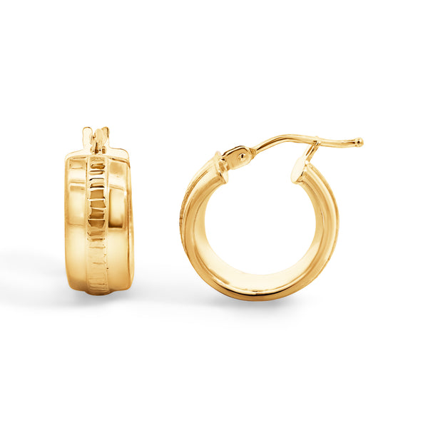 9ct Italian Yellow Gold Hoop Earrings With Centre Laser Detail - alternate view
