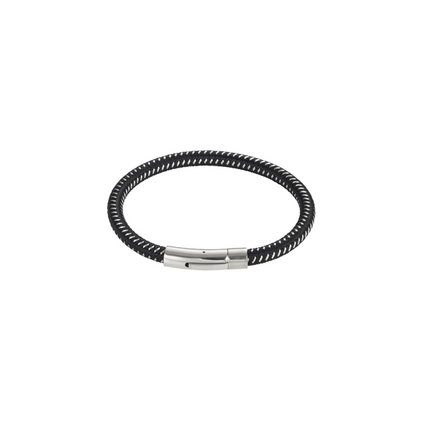 Men's Leather & Stainless Steel Bracelet - alternate view