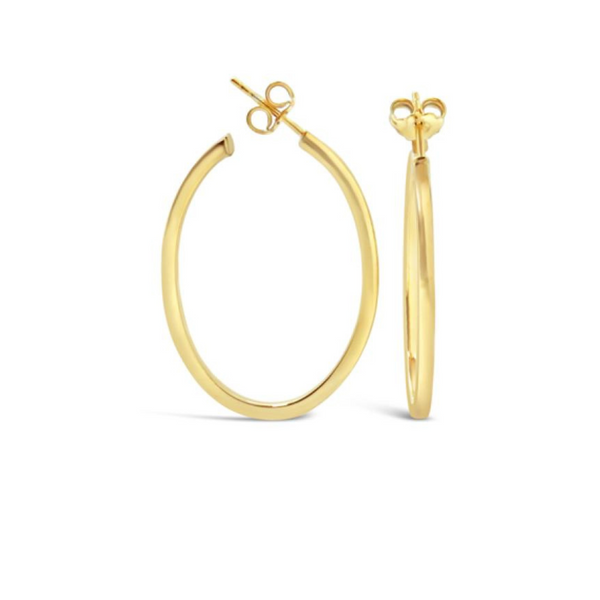 Yellow Gold Plated Plain Oval Hoop Stud Earrings - alternate view