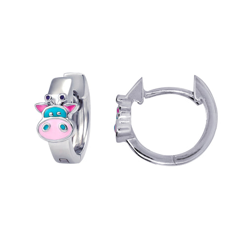 Sterling Silver Huggies With Enamel Cow Motif - alternate view