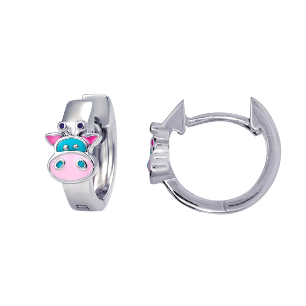 Sterling Silver Huggies With Enamel Cow Motif - alternate view