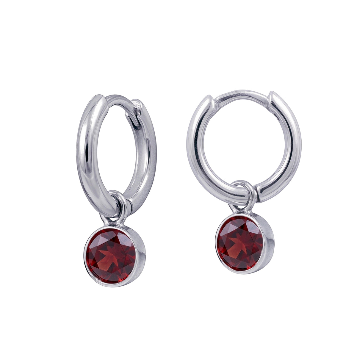 Sterling Silver Huggies With January Birthstone Drop