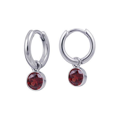 Sterling Silver Huggies With January Birthstone Drop