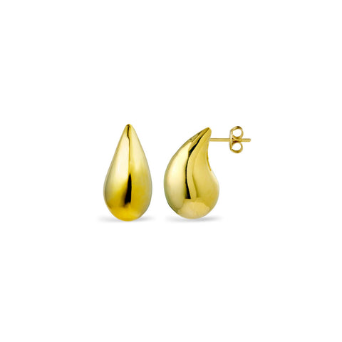 Yellow Gold Plated Sterling Silver Tear Drop Stud Earring - alternate view