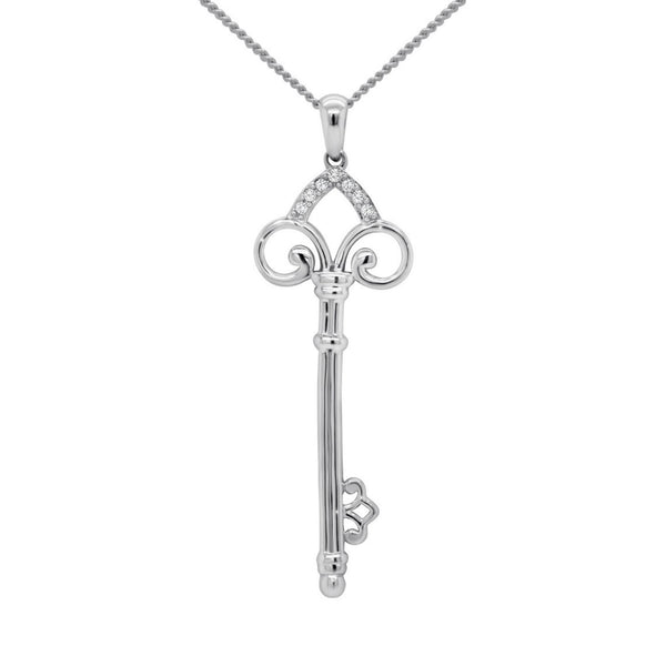 9ct White Gold Diamond Key Pendant - alternate view