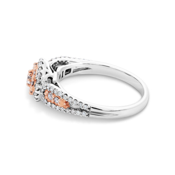 0.56ct Australian Natural Pink & White Diamond Cluster Ring - alternate view