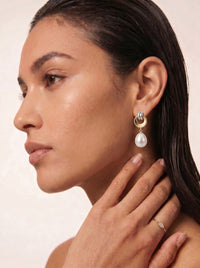 9ct Two Tone Freshwater Pearl Drop Earrings