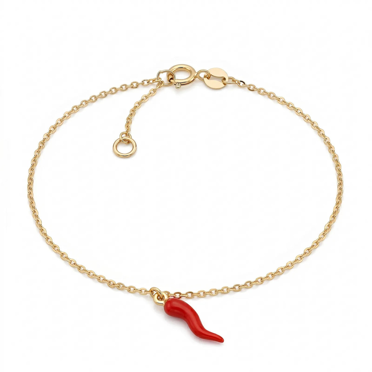 9ct Yellow Gold Bracelet With Red Horn Of Plenty Charm