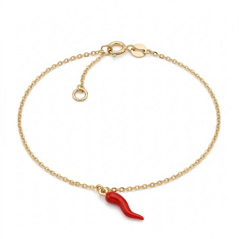 9ct Yellow Gold Bracelet With Red Horn Of Plenty Charm