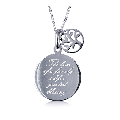 Sterling Silver Engraved Disc With Hanging Tree Of Life - alternate view
