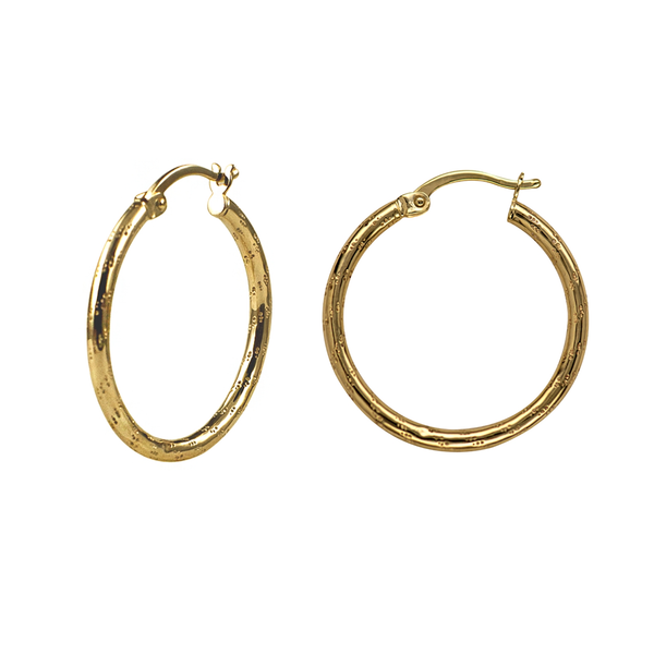 9ct Yellow Gold Diamond Cut Hollow Hoop Earrings - alternate view