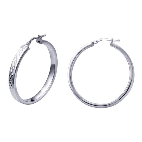 Sterling Silver Faceted Hoop Earrings - alternate view