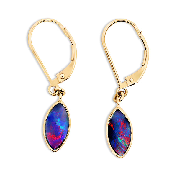 9ct Yellow Gold Opal Marquise Shape Drop Earrings - alternate view