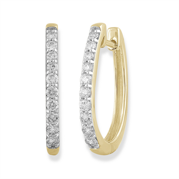 9ct Yellow Gold Oval Diamond Set Huggies - alternate view
