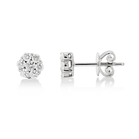9ct White Gold Diamond Flower Stud Earrings - alternate view