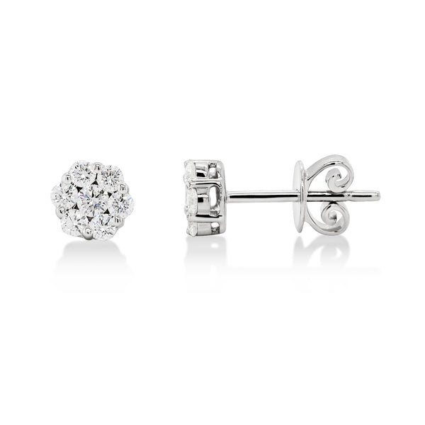 9ct White Gold Diamond Flower Stud Earrings - alternate view