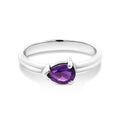 Sterling Silver Side Pear Amethyst Ring