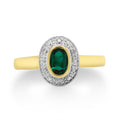 9Ct Yellow Gold Oval Biron Emerald And Diamond Halo Ring