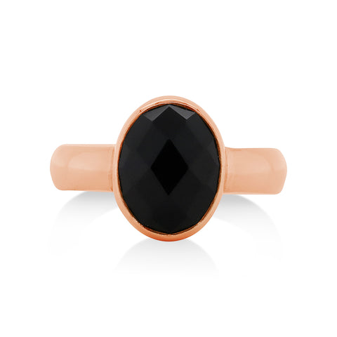 9ct Rose Gold Faceted Black Onyx Ring - alternate view