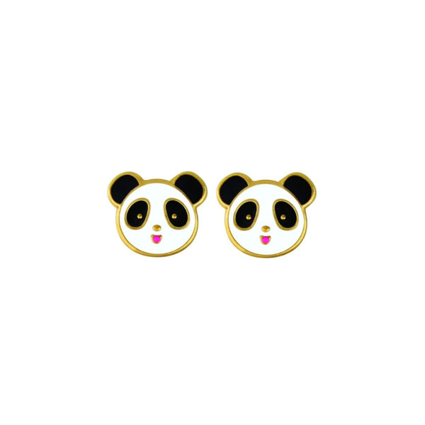 Yellow Gold Plated Enamelled Panda Stud Earrings - alternate view