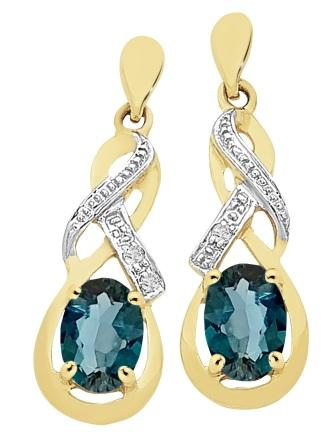 9ct Yellow Gold London Blue Topaz And Diamond Earrings - alternate view