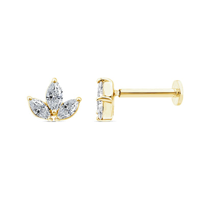 9ct Yellow Gold Marquise Trio Lab Grown Diamond Single Stud
