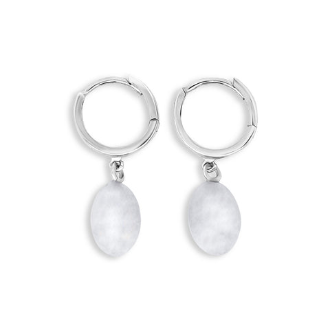 9ct White Gold Oval Huggies with Ball Drop Earring - alternate view