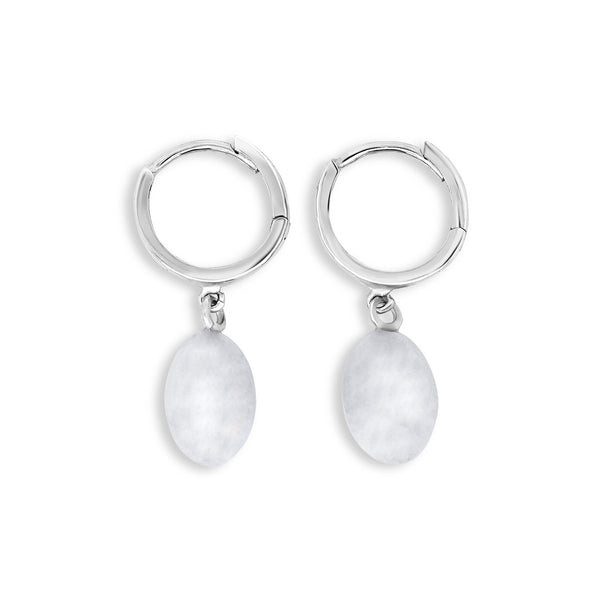 9ct White Gold Oval Huggies with Ball Drop Earring - alternate view