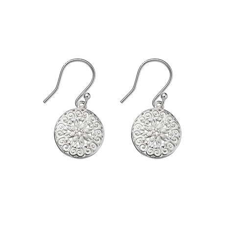 Sterling Silver Round Star And Swirl Patterned Hook Earrings - alternate view