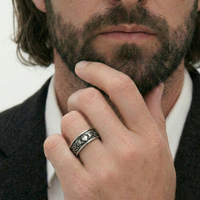 Men's Black Zirconium Wedding Ring With Claddagh & Celtic Pattern
