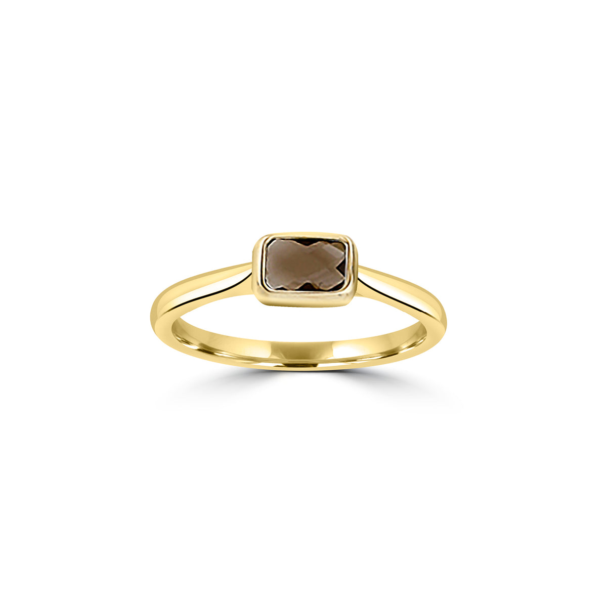 9ct Yellow Gold Rectangular Smokey Quartz Ring
