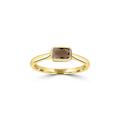 9ct Yellow Gold Rectangular Smokey Quartz Ring